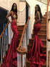 Mermaid V Neck Satin Appliques Prom Dress with Slit LBQ3763